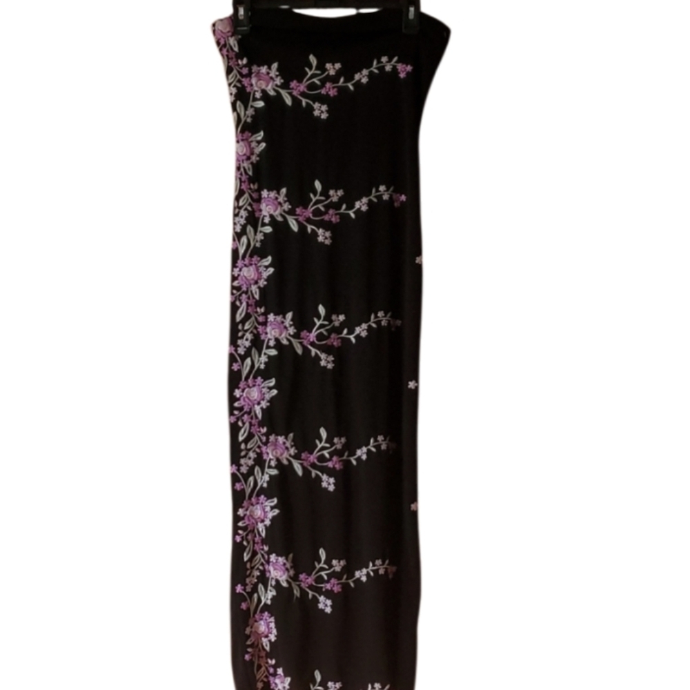 Designed for‎ Dillard's by Roberta Black Floral Embroidered Long Strapless Dress